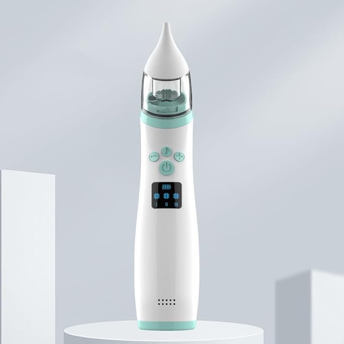 Electric Nasal Aspirator for Babies – Portable Automatic Nose Cleaner with Adjustable 3-Level Suction, Anti-Backflow Design, 2 Soft Silicone Tips, Soothing Music & Light – Baby Nose Sucker