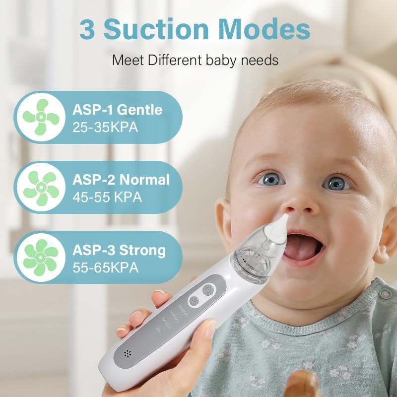 Nasal Aspirator Baby Electric, Baby Nose Sucker, Baby Nose Cleaner with 3 Silicone Tips & 3 Suction Levels, Soothing Function with Music and Light, Anti-Backflow Nasal Aspirator for Baby,Toddler