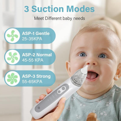 Nasal Aspirator Baby Electric, Baby Nose Sucker, Baby Nose Cleaner with 3 Silicone Tips & 3 Suction Levels, Soothing Function with Music and Light, Anti-Backflow Nasal Aspirator for Baby,Toddler