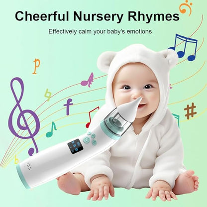 Electric Nasal Aspirator for Babies – Portable Automatic Nose Cleaner with Adjustable 3-Level Suction, Anti-Backflow Design, 2 Soft Silicone Tips, Soothing Music & Light – Baby Nose Sucker