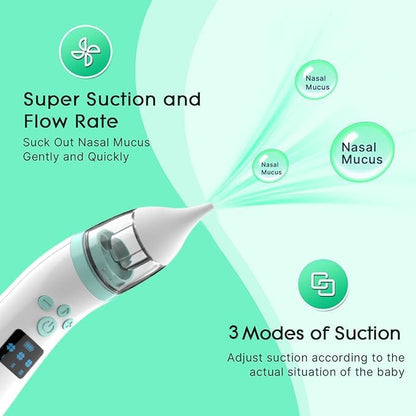 Electric Nasal Aspirator for Babies – Portable Automatic Nose Cleaner with Adjustable 3-Level Suction, Anti-Backflow Design, 2 Soft Silicone Tips, Soothing Music & Light – Baby Nose Sucker