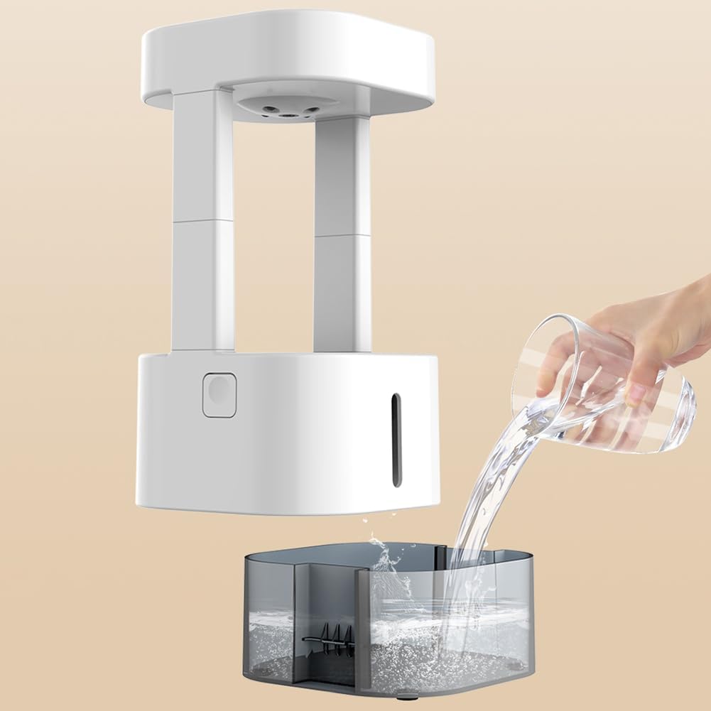 580ml Anti-Gravity Water Drop Humidifier – Desk Humidifier with LED Lights & Remote, Raindrop Desktop Fountain with Relaxing Water Sound for Home & Office