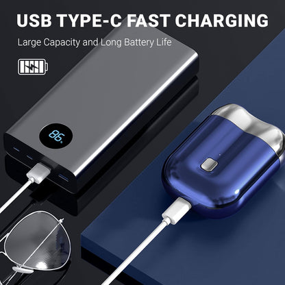 Portable USB Rechargeable Double Head Shaver for Men – Mini Electric Waterproof Razor, Compact Wet & Dry Shaving, Travel, Home & Office Use (Blue)