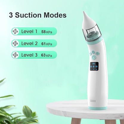 Electric Nasal Aspirator for Babies – Portable Automatic Nose Cleaner with Adjustable 3-Level Suction, Anti-Backflow Design, 2 Soft Silicone Tips, Soothing Music & Light – Baby Nose Sucker