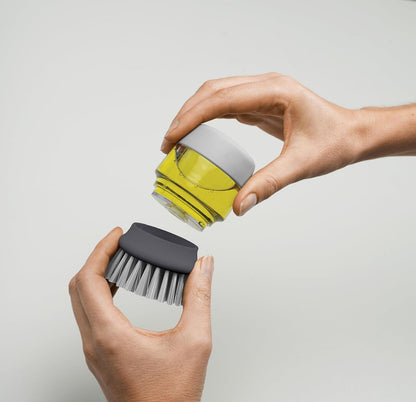 Palm Scrub Refillable Soap Dispensing Kitchen Cleaning Brush with Storage Stand Holder – Grey