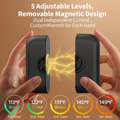 yAyusi Magnetic Hand Warmers Rechargeable 2 Pack, 9000mAh Electric Pocket Hand Warmer with LED Display, 5-Level Fast Heating, Portable Power Bank, Winter Travel Essentials for Women & Men