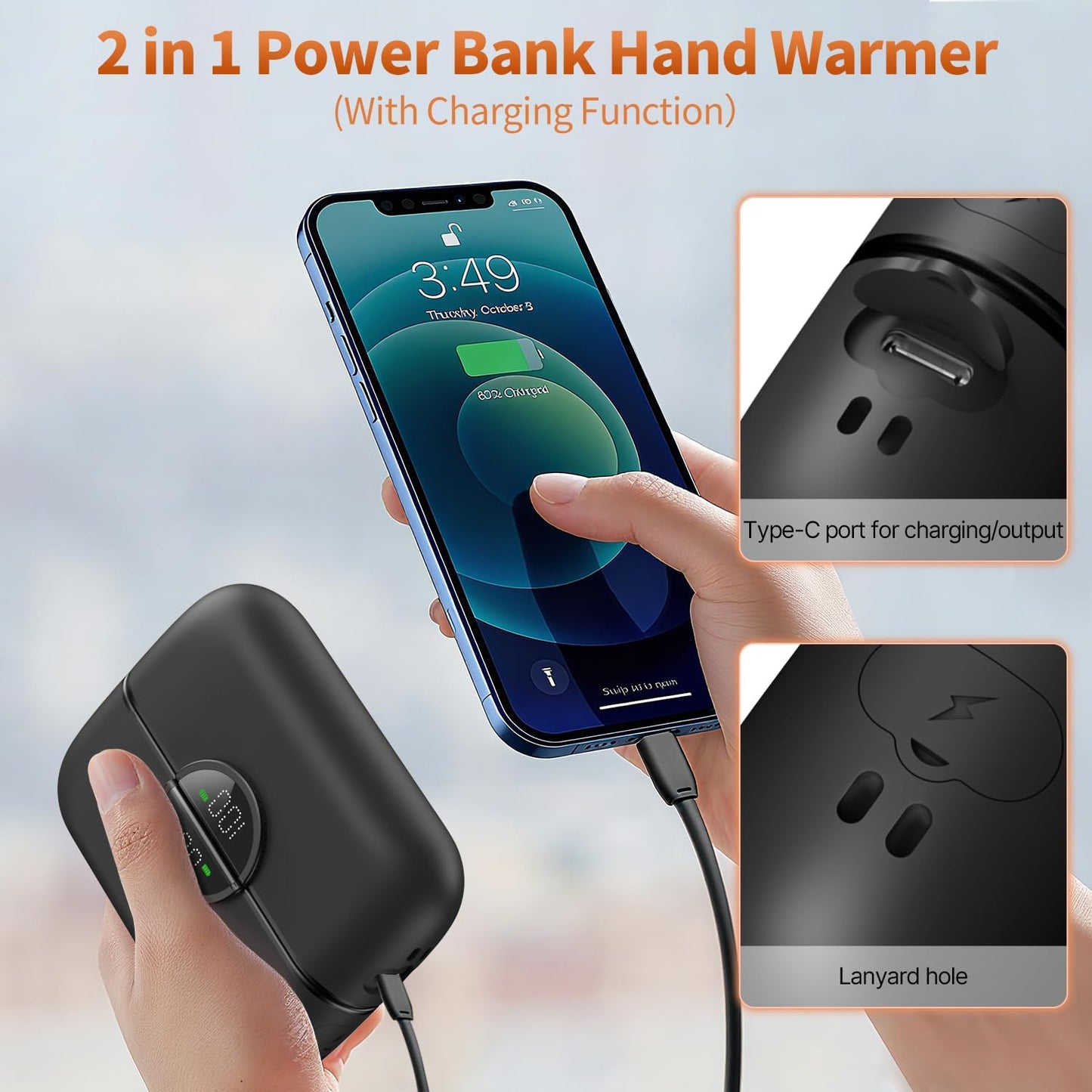 yAyusi Magnetic Hand Warmers Rechargeable 2 Pack, 9000mAh Electric Pocket Hand Warmer with LED Display, 5-Level Fast Heating, Portable Power Bank, Winter Travel Essentials for Women & Men