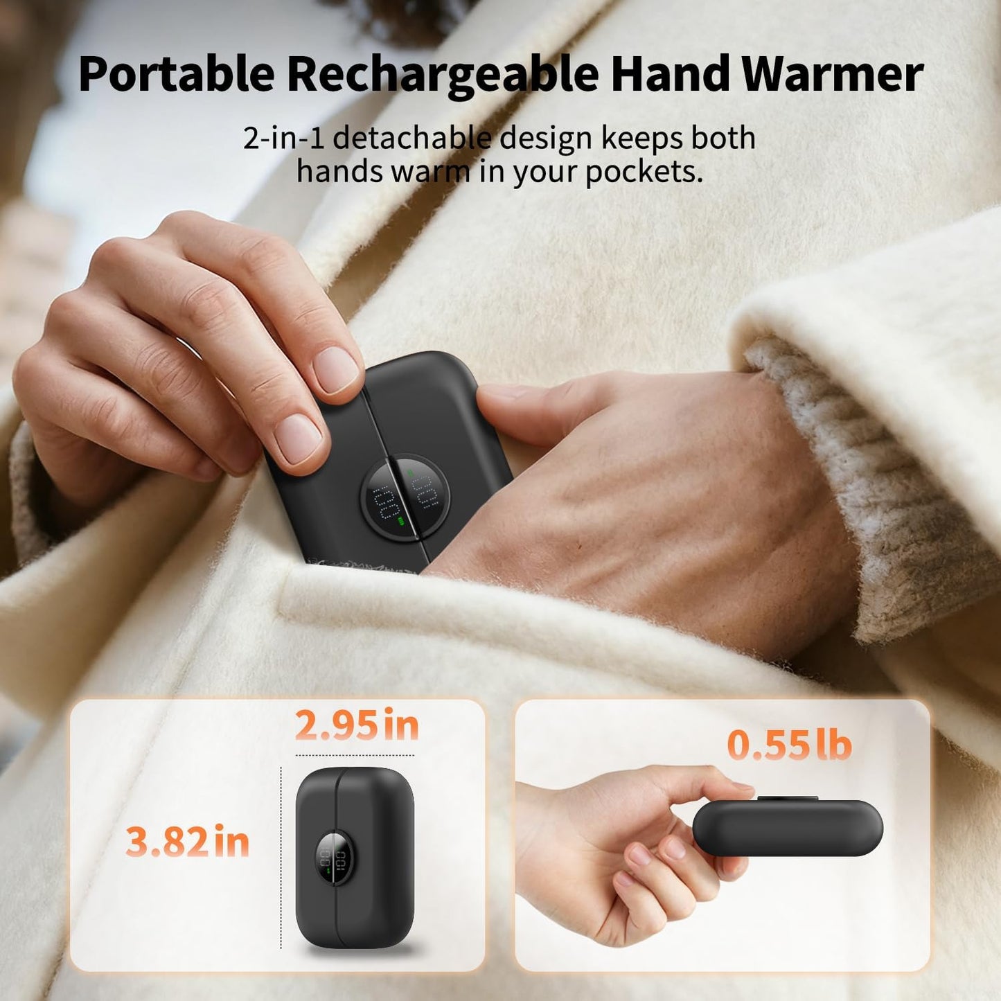 yAyusi Magnetic Hand Warmers Rechargeable 2 Pack, 9000mAh Electric Pocket Hand Warmer with LED Display, 5-Level Fast Heating, Portable Power Bank, Winter Travel Essentials for Women & Men