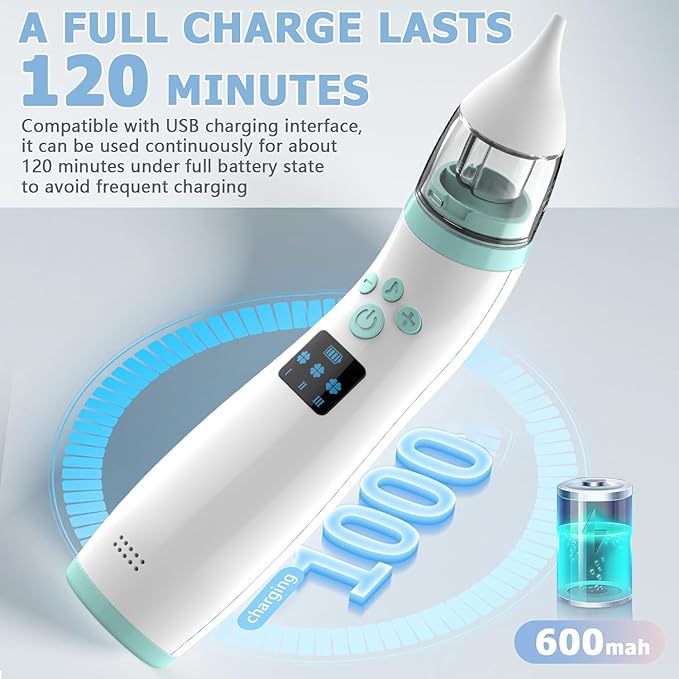 Electric Nasal Aspirator for Babies – Portable Automatic Nose Cleaner with Adjustable 3-Level Suction, Anti-Backflow Design, 2 Soft Silicone Tips, Soothing Music & Light – Baby Nose Sucker