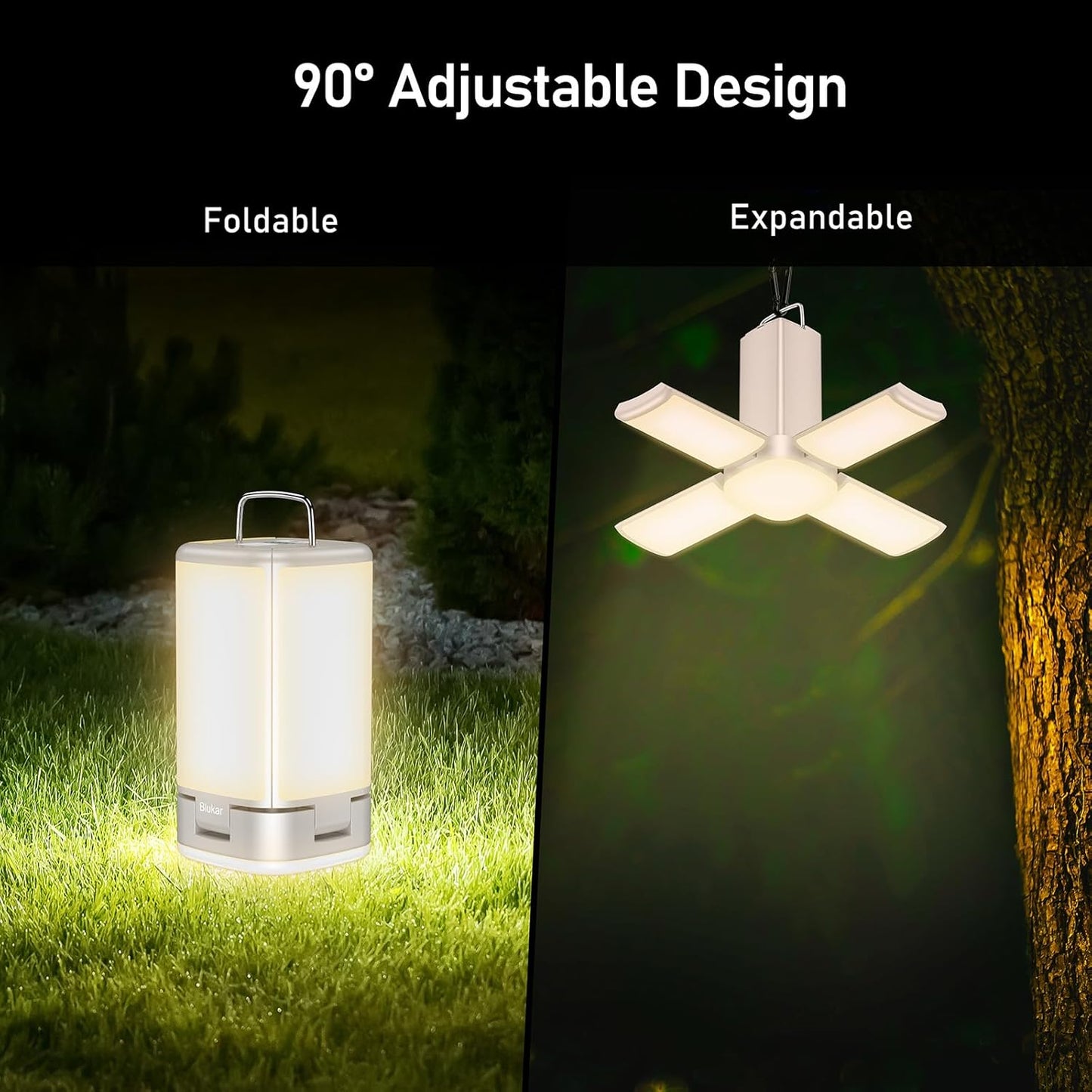 Blukar Rechargeable Camping Lantern – Ultra-Bright 116 LED Tent Light, 7 Lighting Modes, 90° Adjustable, Long-Life Outdoor Hanging Lamp for Camping & Emergency Use (Energy Class A+++)