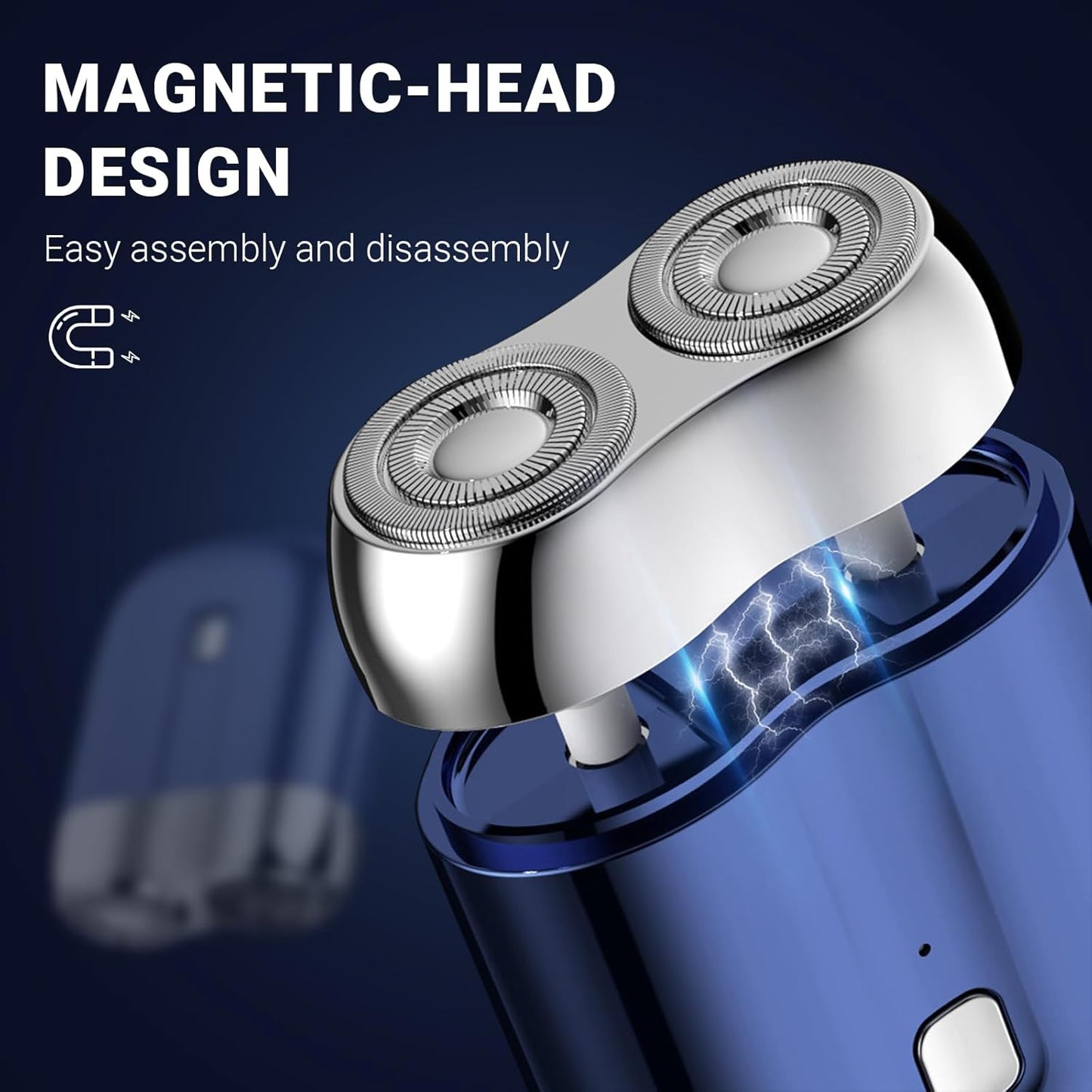 Portable USB Rechargeable Double Head Shaver for Men – Mini Electric Waterproof Razor, Compact Wet & Dry Shaving, Travel, Home & Office Use (Blue)