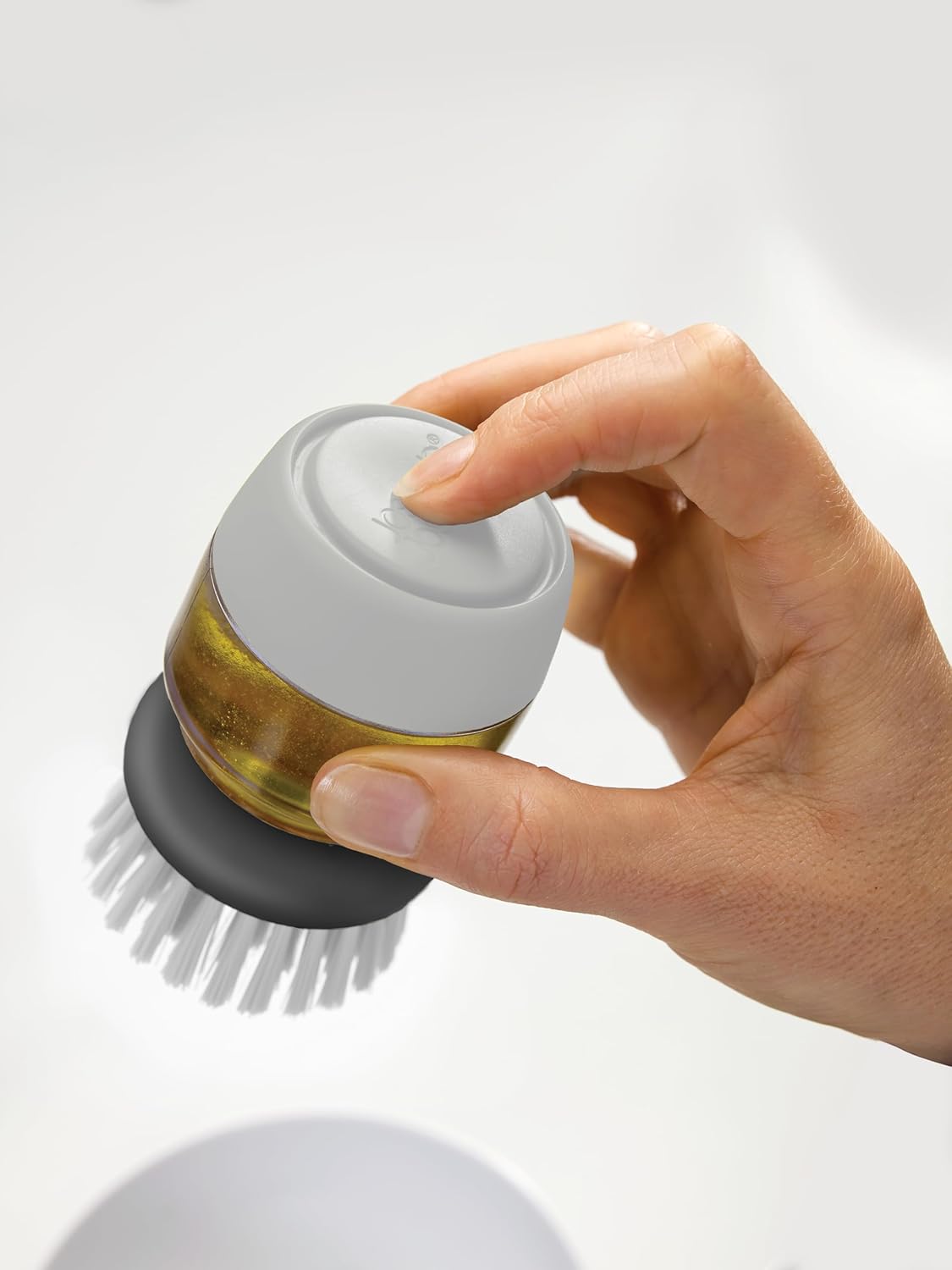 Palm Scrub Refillable Soap Dispensing Kitchen Cleaning Brush with Storage Stand Holder – Grey