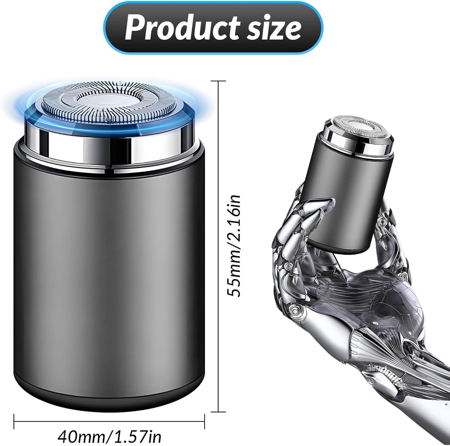 Mini Electric Shaver for Men, Portable USB Rechargeable Beard Trimmer, Waterproof Travel Shaver for Car & Home – Metallic Grey