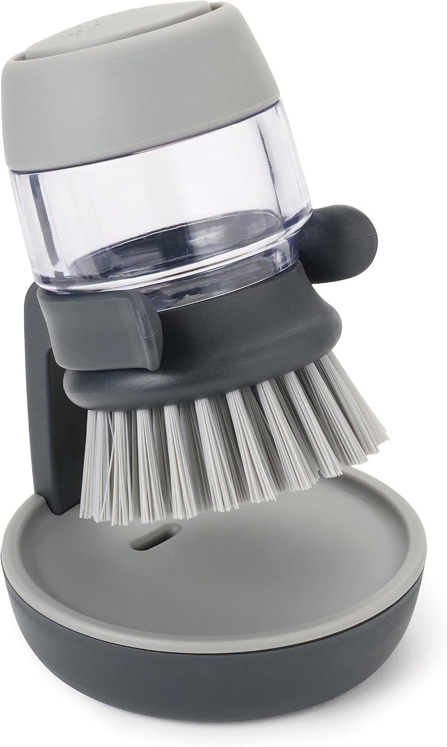 Palm Scrub Refillable Soap Dispensing Kitchen Cleaning Brush with Storage Stand Holder – Grey