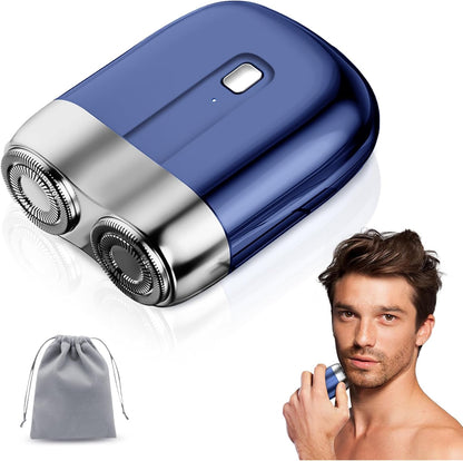 Portable USB Rechargeable Double Head Shaver for Men – Mini Electric Waterproof Razor, Compact Wet & Dry Shaving, Travel, Home & Office Use (Blue)