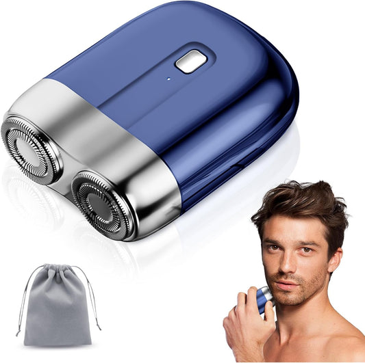Portable USB Rechargeable Double Head Shaver for Men – Mini Electric Waterproof Razor, Compact Wet & Dry Shaving, Travel, Home & Office Use (Blue)