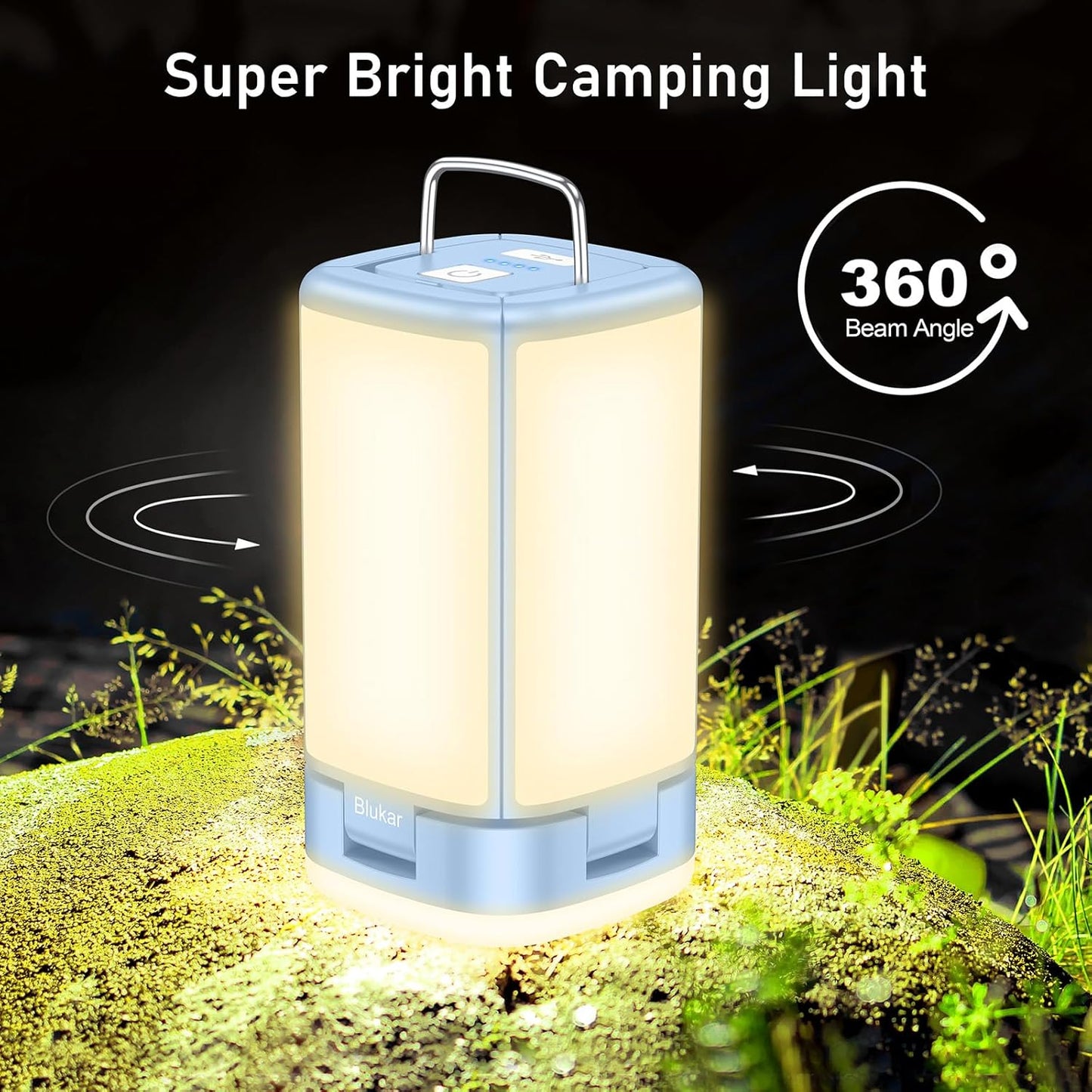 Blukar Rechargeable Camping Lantern – Ultra-Bright 116 LED Tent Light, 7 Lighting Modes, 90° Adjustable, Long-Life Outdoor Hanging Lamp for Camping & Emergency Use (Energy Class A+++)