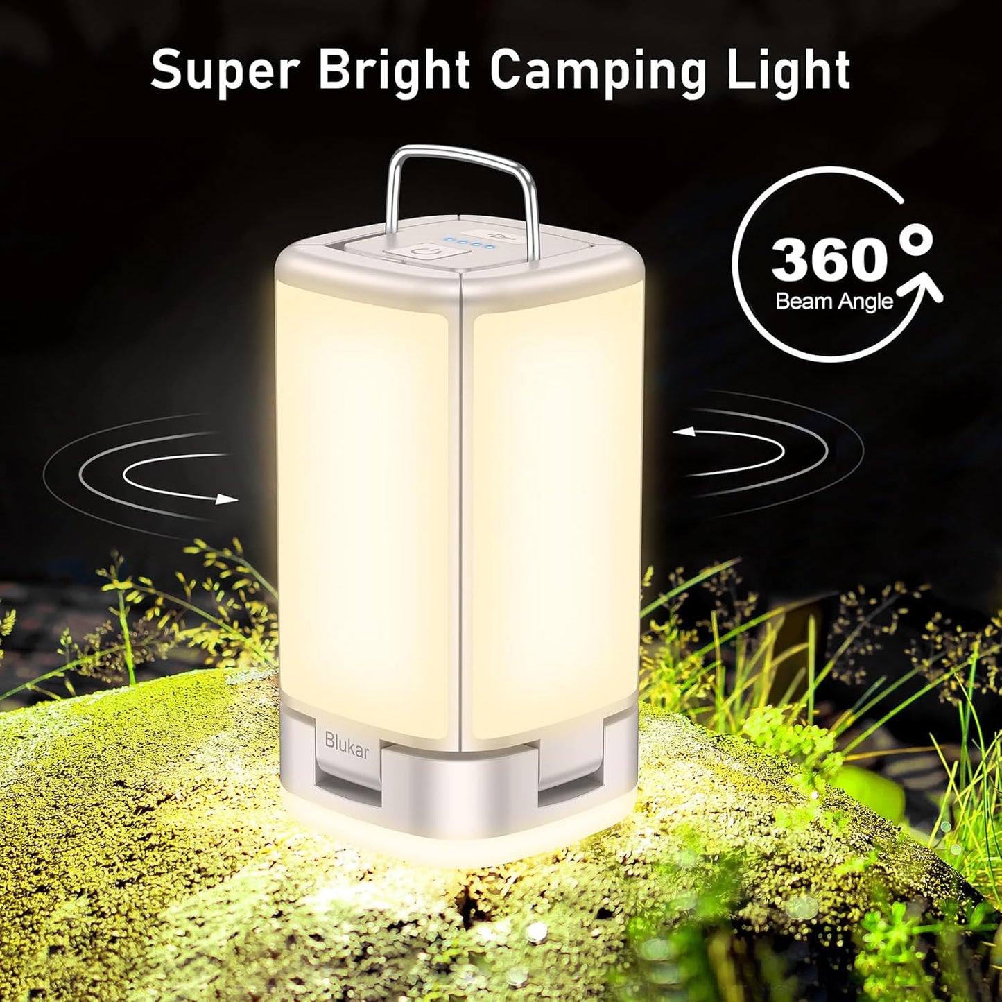 Blukar Rechargeable Camping Lantern – Ultra-Bright 116 LED Tent Light, 7 Lighting Modes, 90° Adjustable, Long-Life Outdoor Hanging Lamp for Camping & Emergency Use (Energy Class A+++)