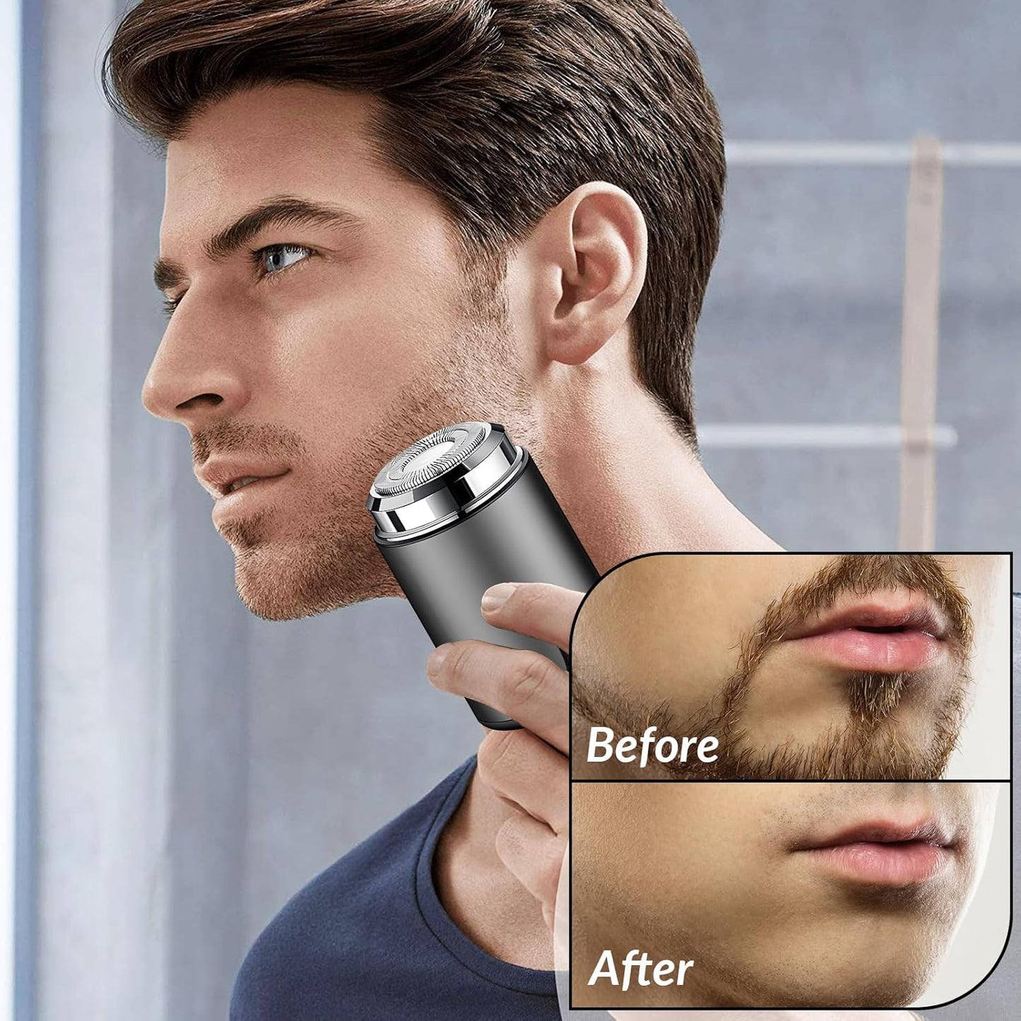 Mini Electric Shaver for Men, Portable USB Rechargeable Beard Trimmer, Waterproof Travel Shaver for Car & Home – Metallic Grey