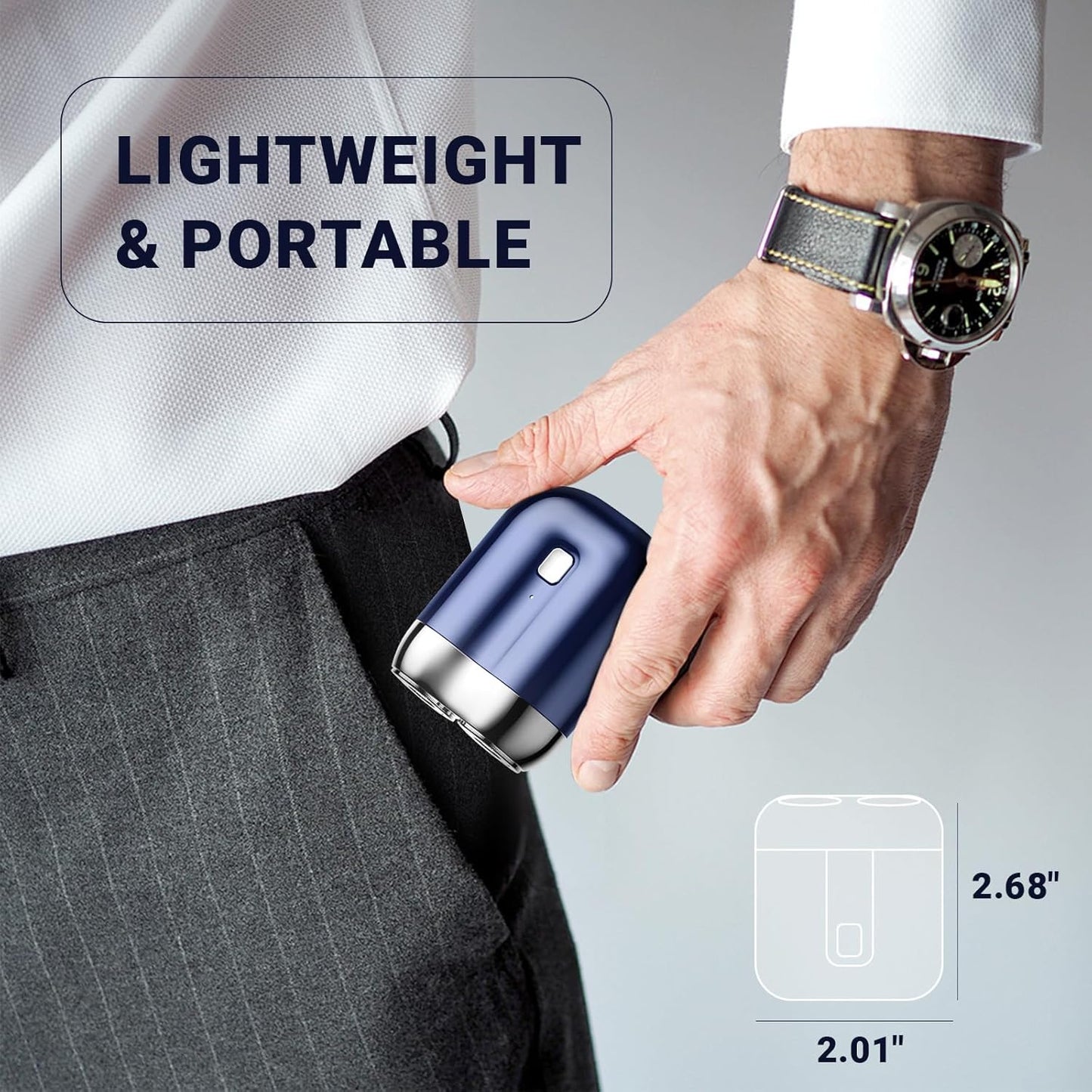 Portable USB Rechargeable Double Head Shaver for Men – Mini Electric Waterproof Razor, Compact Wet & Dry Shaving, Travel, Home & Office Use (Blue)