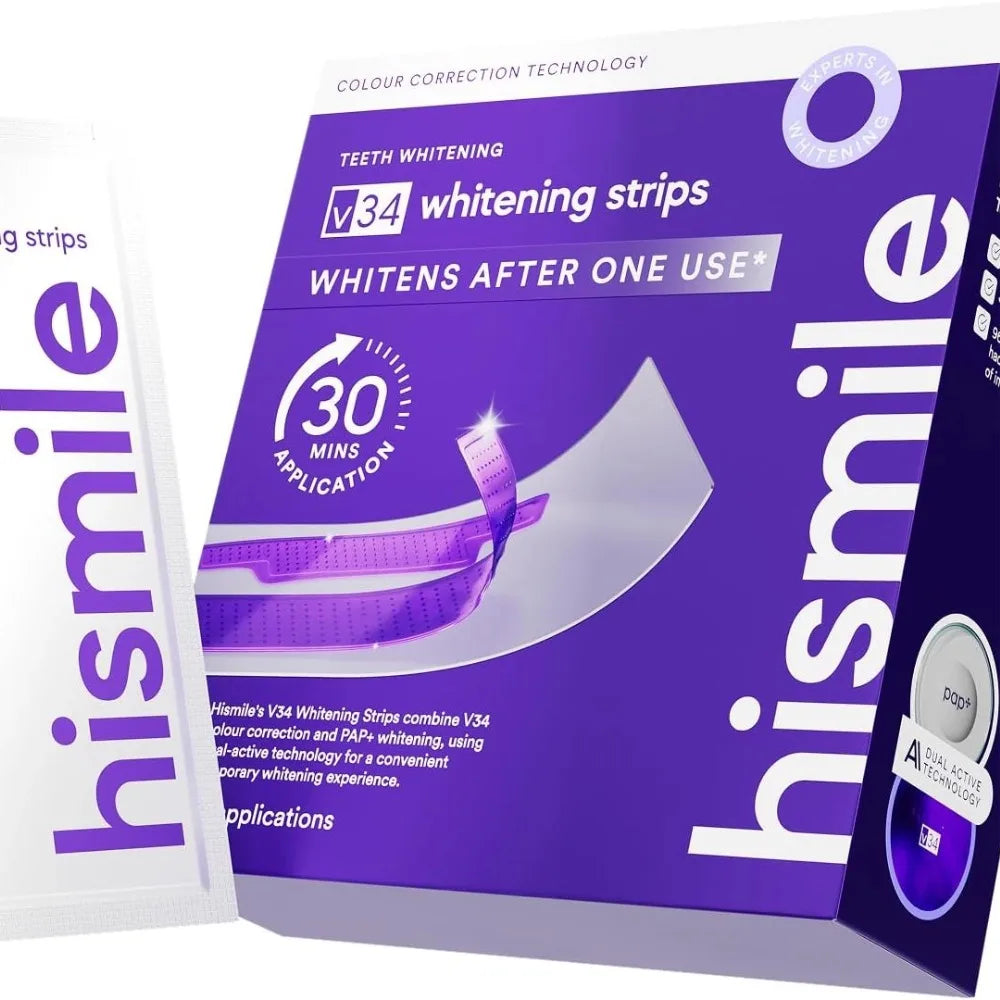 Hismile V34 Purple Teeth Whitening Strips – Remove Yellow Stains, Instant Brightening