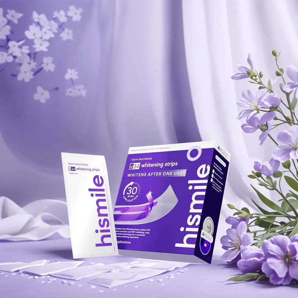 Hismile V34 Purple Teeth Whitening Strips – Remove Yellow Stains, Instant Brightening