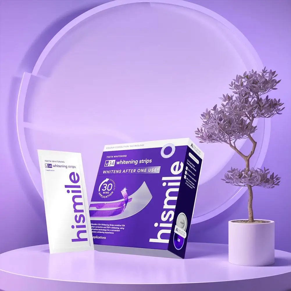 Hismile V34 Purple Teeth Whitening Strips – Remove Yellow Stains, Instant Brightening