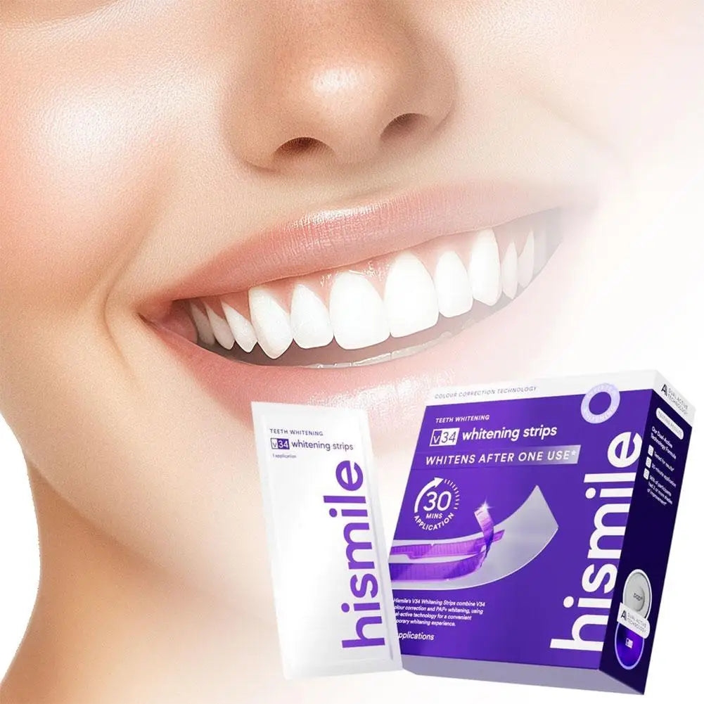 Hismile V34 Purple Teeth Whitening Strips – Remove Yellow Stains, Instant Brightening