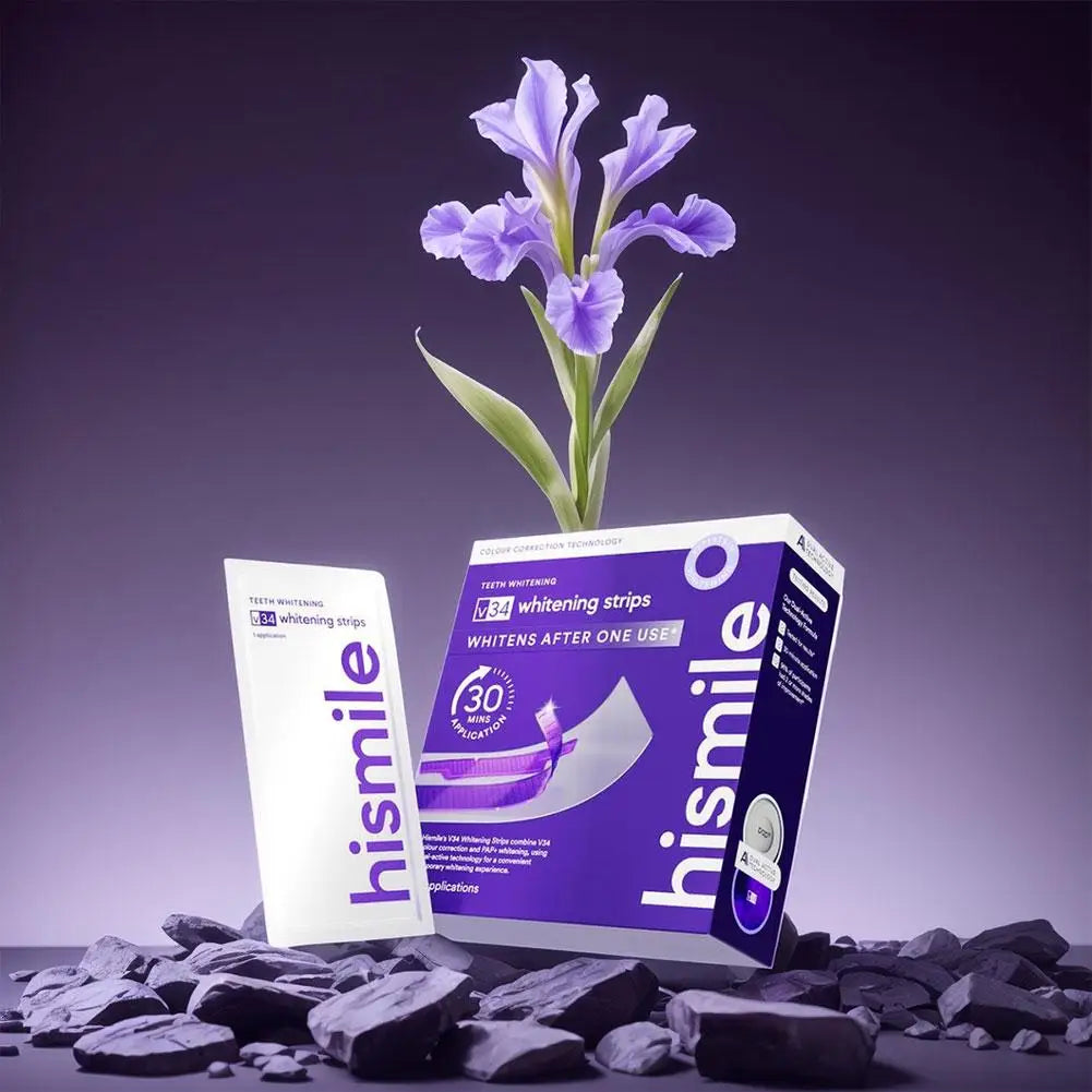 Hismile V34 Purple Teeth Whitening Strips – Remove Yellow Stains, Instant Brightening